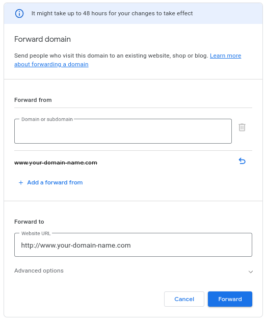 Forwarding config for google domains